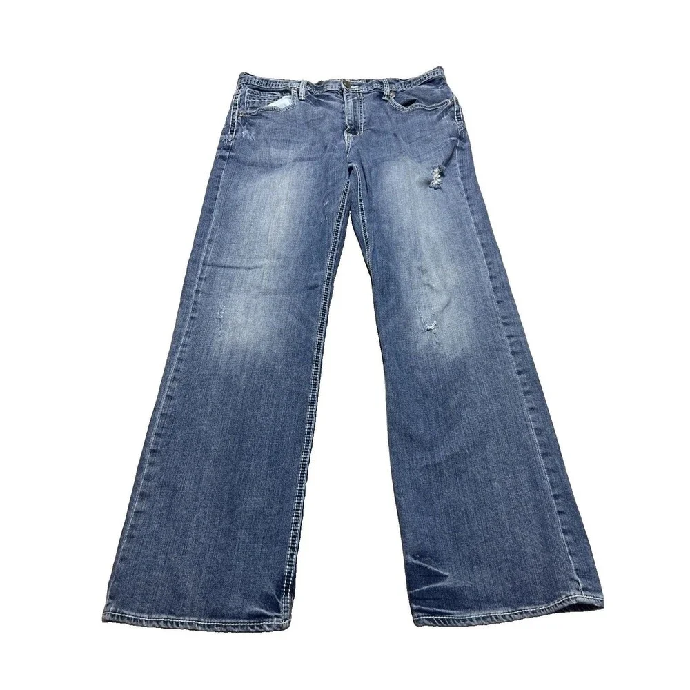 BKE Denim Tyler Straight Jeans Men's 36R(36x32) Dark Wash Factory Distressing